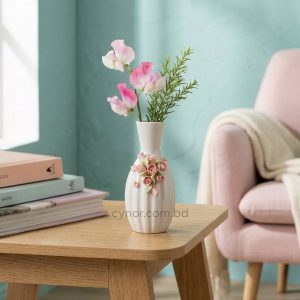 Porcelain Ceramic Vase with Pink Floral Design