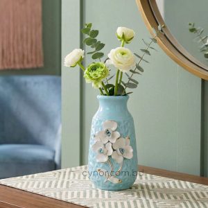 Ceramic Porcelain Blue Vase White Floral Design