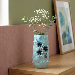 Ceramic Porcelain Blue Vase with Floral Design