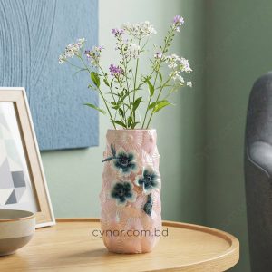 Ceramic Porcelain Pink Vase with Floral Design