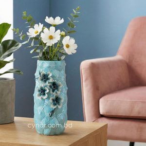 Blue Porcelain Ceramic Vase with Floral Design