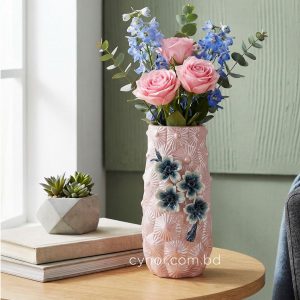 Pink Porcelain Ceramic Vase with Floral Design