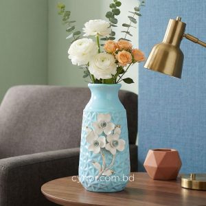 Blue Porcelain Ceramic Vase with Floral Design