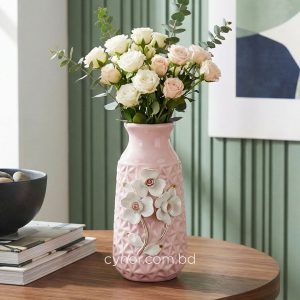 Pink Porcelain Ceramic Vase with Floral Design