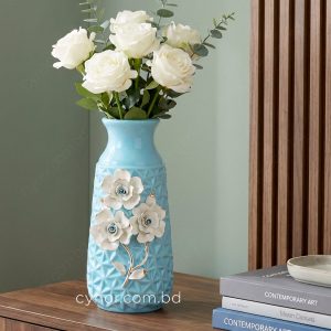 Blue Porcelain Ceramic Flower Vase Decorative Floral Design