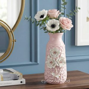 Pink Porcelain Ceramic Flower Vase Decorative Floral Design