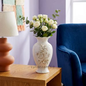 White Porcelain Ceramic Flower Vase Floral Design