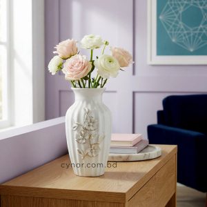 White Porcelain Ceramic Flower Vase Floral Design