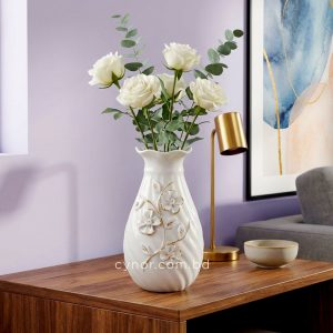 White Porcelain Ceramic Flower Vase Floral Design