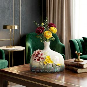 Ceramic Porcelain Flower Vase Floral Design Iridescent Glaze