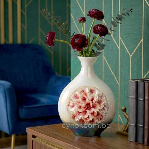 Ceramic Porcelain Flower Vase Floral Design Iridescent Glaze