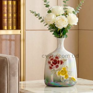 Porcelain Flower Vase Floral Iridescent Design