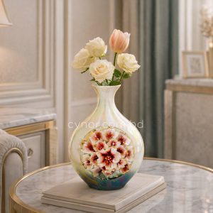 Porcelain Flower Vase Floral Iridescent Design
