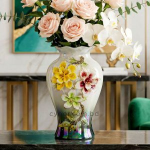 Luxury Iridescent Porcelain Flower Vase with Elegant Floral Design