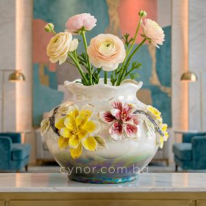 Luxury Iridescent Porcelain Flower Vase with Elegant Floral Design
