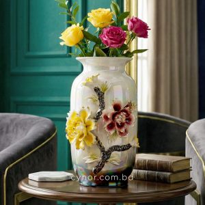 Luxury Porcelain Flower Vase with Elegant Iridescent Floral Design