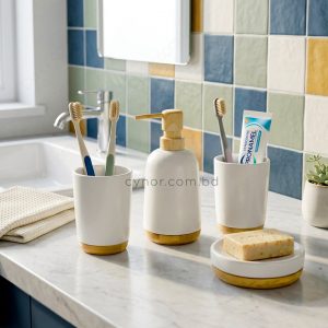 White Porcelain Ceramic 4 Piece Bathroom Accessory Set