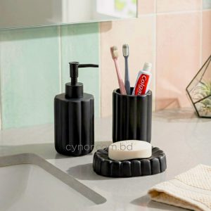 Black Porcelain Ceramic 3 Piece Bathroom Accessory Set