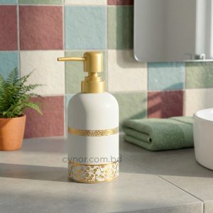 White Golden Porcelain Ceramic Soap Shampoo Lotion Dispenser