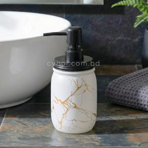 Porcelain Ceramic Soap, Shampoo and Lotion Dispenser White Golden