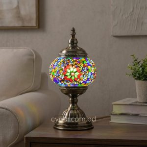 Multicolor Turkish Mosaic Table Lamp Metal Body Glass Stones