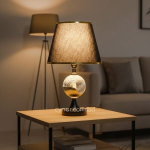 Black Metal Table Lamp with Acrylic Design and Black Plastic Shade