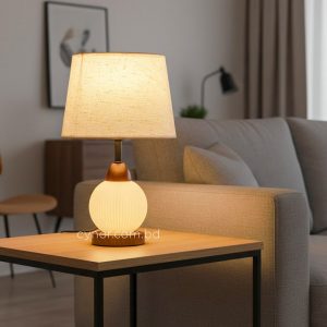 Wood Color Metal Bamboo Table Lamp with Acrylic Design and Texture Plastic Shade