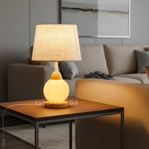 Metal and Acrylic Table Lamp with Bamboo Design and Texture Plastic Shade
