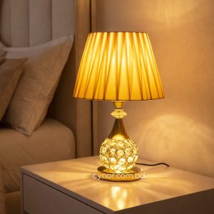 Golden Metal Table Lamp with Crystal Stone Design and Soft Gold Shade