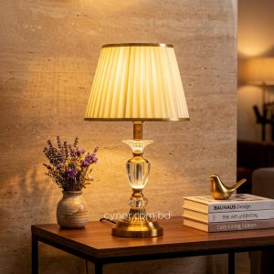 Golden Metal Crystal Table Lamp with Creamy white Fabric Shade