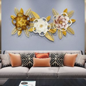 Luxury Botanical Floral Design SS Metal Wall Decor Golden Soft Ivory Finish