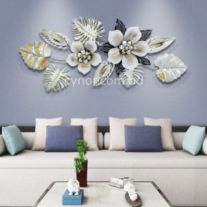 Luxury Botanical Floral Composition SS Metal Wall Decor Silver Black Soft Ivory Finish