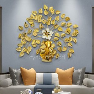 Luxury Botanical SS Metal Wall Decor Glossy Golden Finish