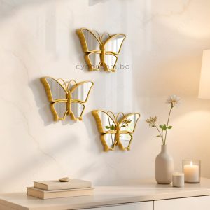 Golden 3 Piece Butterfly Mirror Set Fiber Wall Art Decor