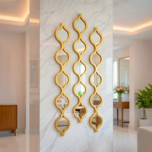 3 Piece Teardrop Wall Mirror Set Golden Fiber Frame