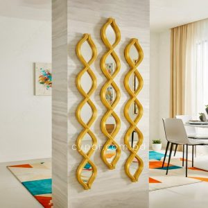 3 Piece Teardrop Wall Mirror Set Golden Fiber Frame