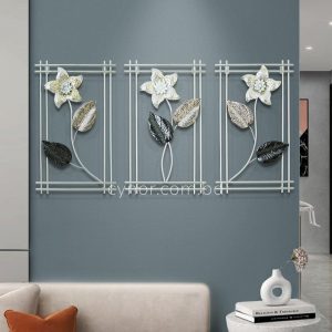 3 Piece Botanical Metal Wall Decor Set White and Silver