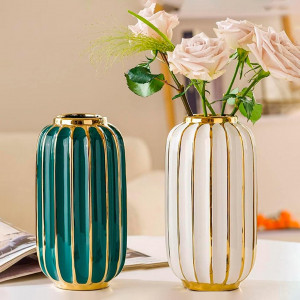 Ceramic Body Green and White Color with Golden Design Flower Vase
