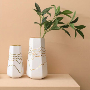 Luxury Ceramic Modern Vases for Home Decor with White and Gold Design