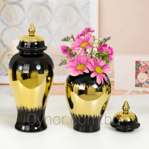 High Quality Ceramic Made Black & Golden Color Design Ginger Jars Flower Vases