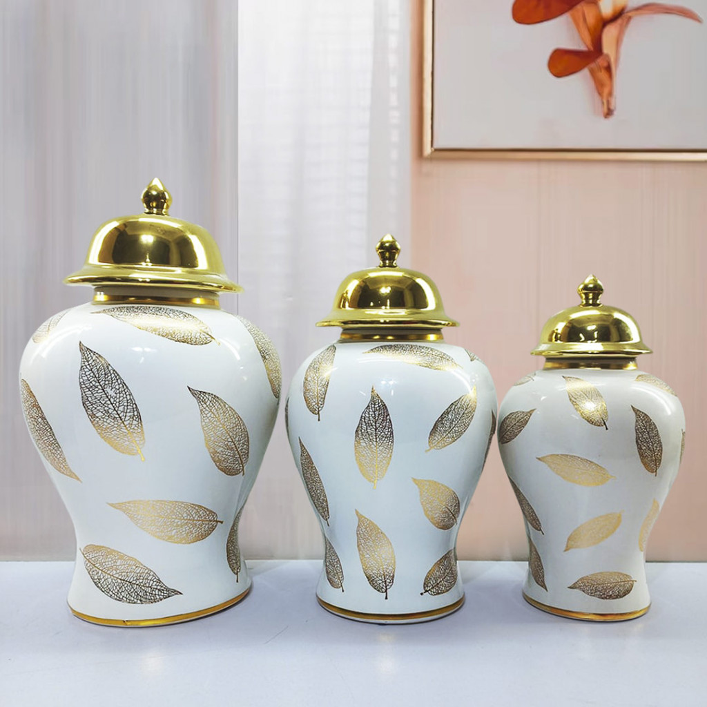 High Quality Ceramic Made White and Golden Color Design Porcelain Ginger Flower Vases