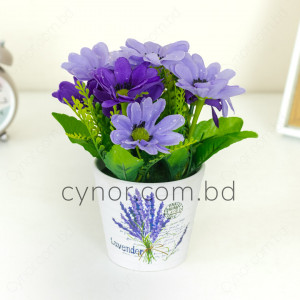 White Color Ceramic Type Pot with Artificial Flower Arrangement