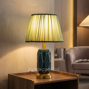 Teal Golden Ceramic Metal Table Lamp with Sage Green Fabric Shade