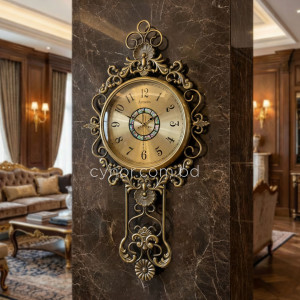 Premium Antique Golden Finish Wall Clock with Metal Body and Glass Dial