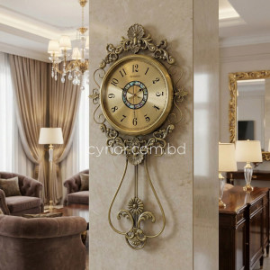 Premium Wall Clock with Antique Golden Finish Metal Body and Glass Dial