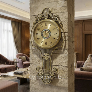 High Quality Full Metal Body Antique Golden Finish Wall Clock with Glass Dial