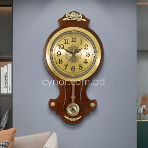 High Quality Wooden Body with Metal Design Golden Color Dial Pendulum Wall Clock