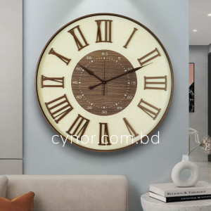 Antique Style Wood and Cream Color Wall Clock with Fiber Body Glass Dial and Linen Texture Design
