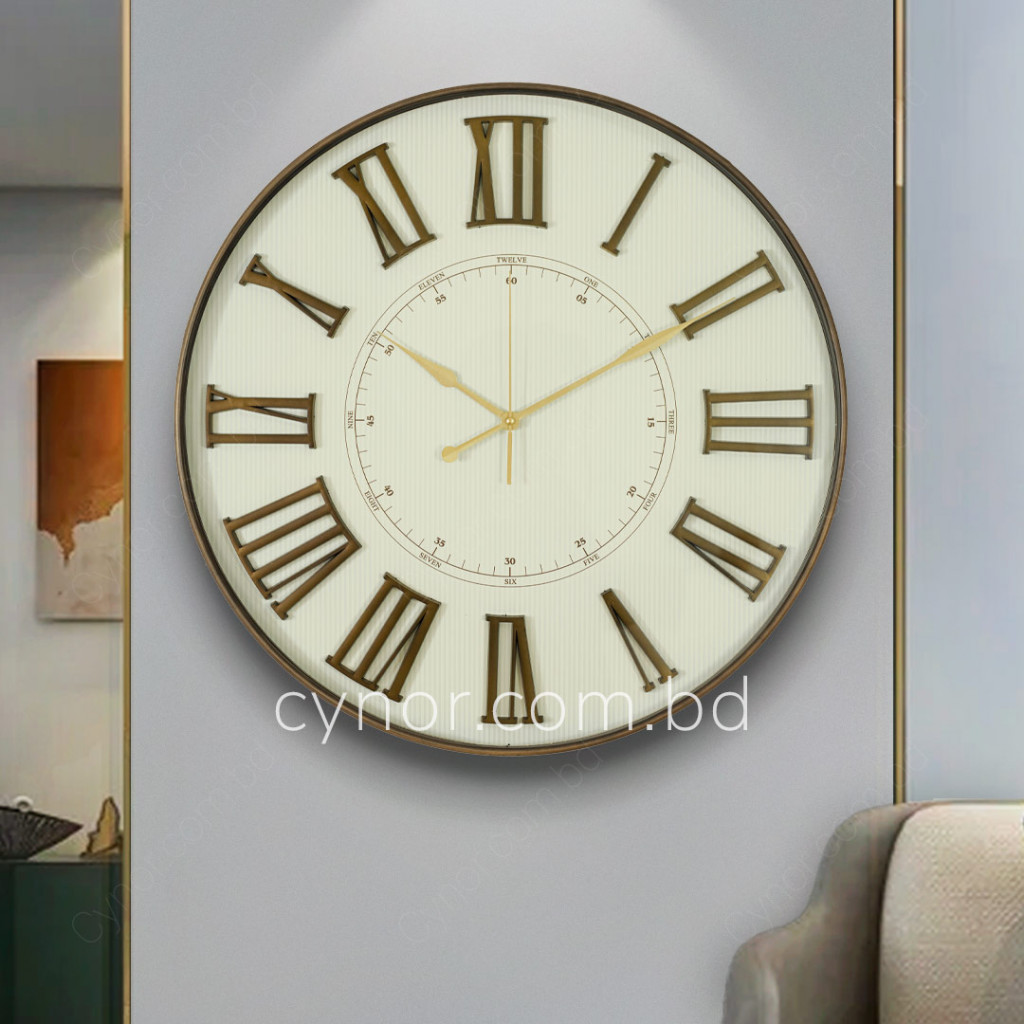 Antique Style Wood and Cream Color Wall Clock with Fiber Body Glass Dial Texture Design