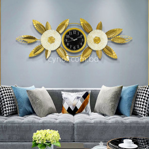 Decorative Botanical Wall Clock Stainless Steel Golden Black White